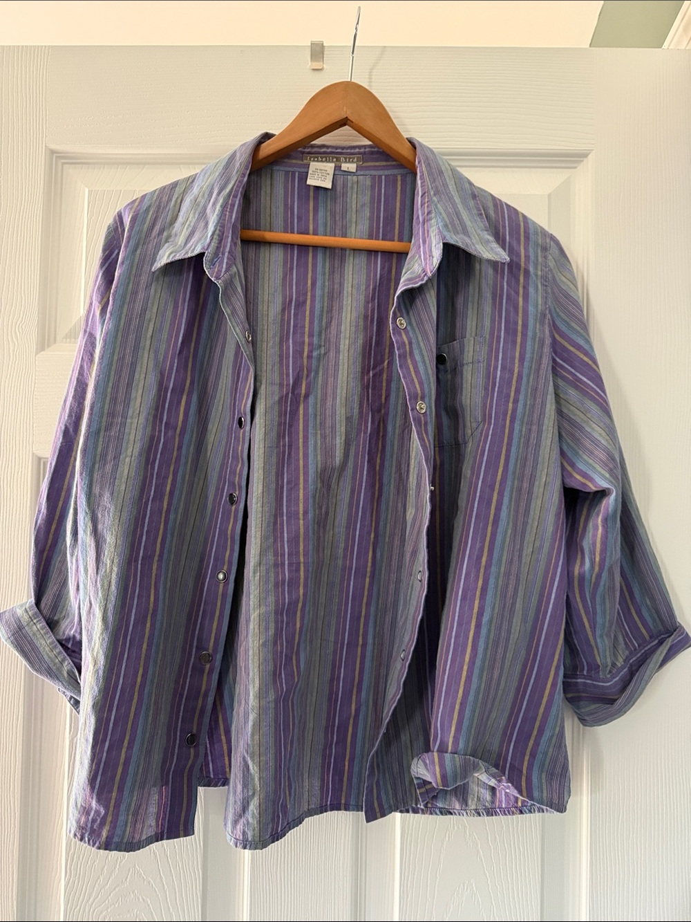 ISABELLA BIRD Purple Striped Cotton Snap-Button Shirt Top - Sz Large